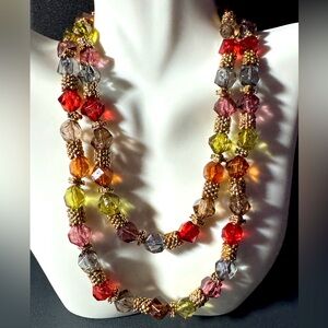 Vintage Czechoslovakia Beaded Glass and Gold  toned necklace